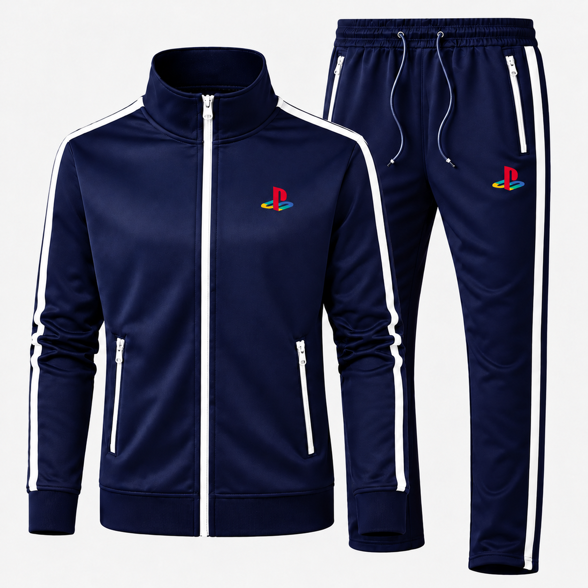 Classic multicolor PlayStation Dri-Fit Tracksuit in Navy, updated style with contrast zippered pockets