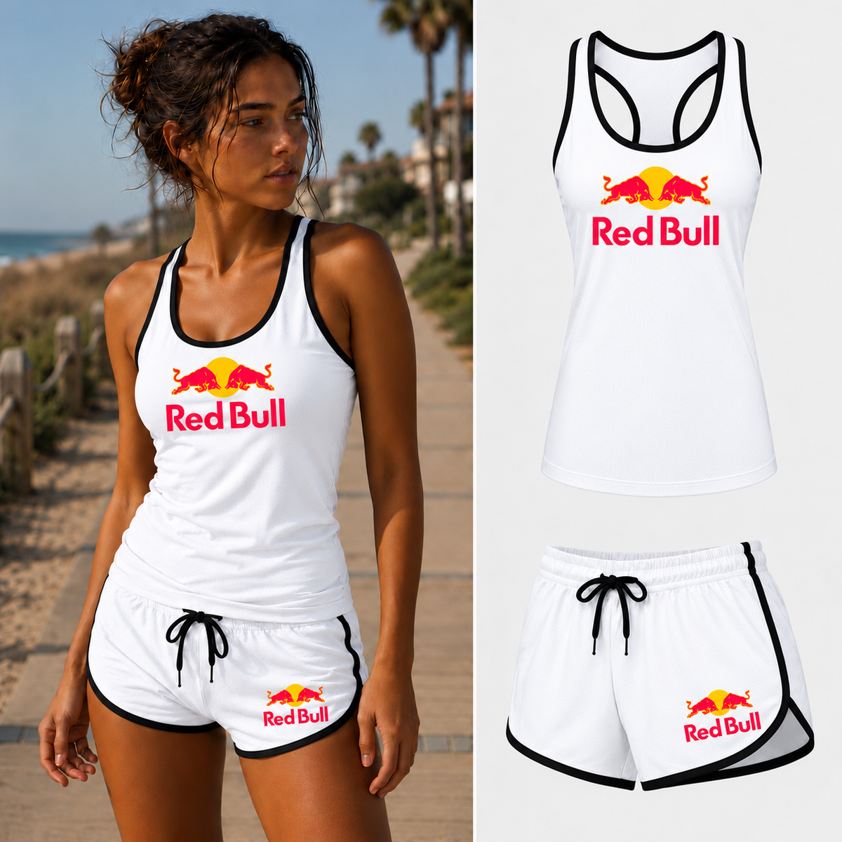 Women's Red Bull tank top and shorts set in White
