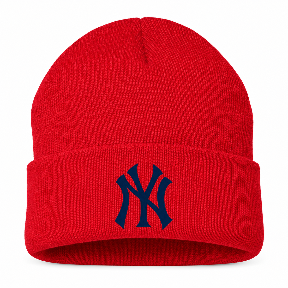Red New York Yankees beanie hat - front view