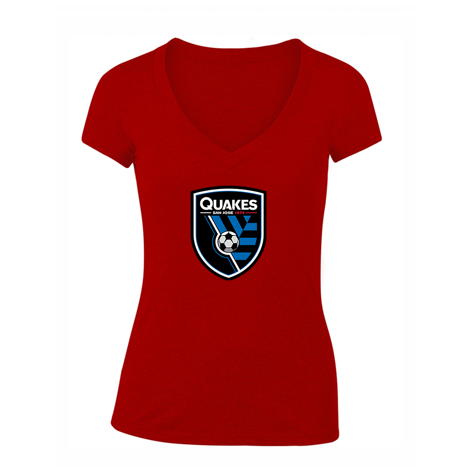 Women's San Joke Earthquakes  V Neck T-Shirt