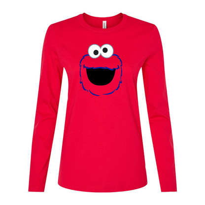 Women's Sesame Street Cookie Monster face Long Sleeve T-Shirt