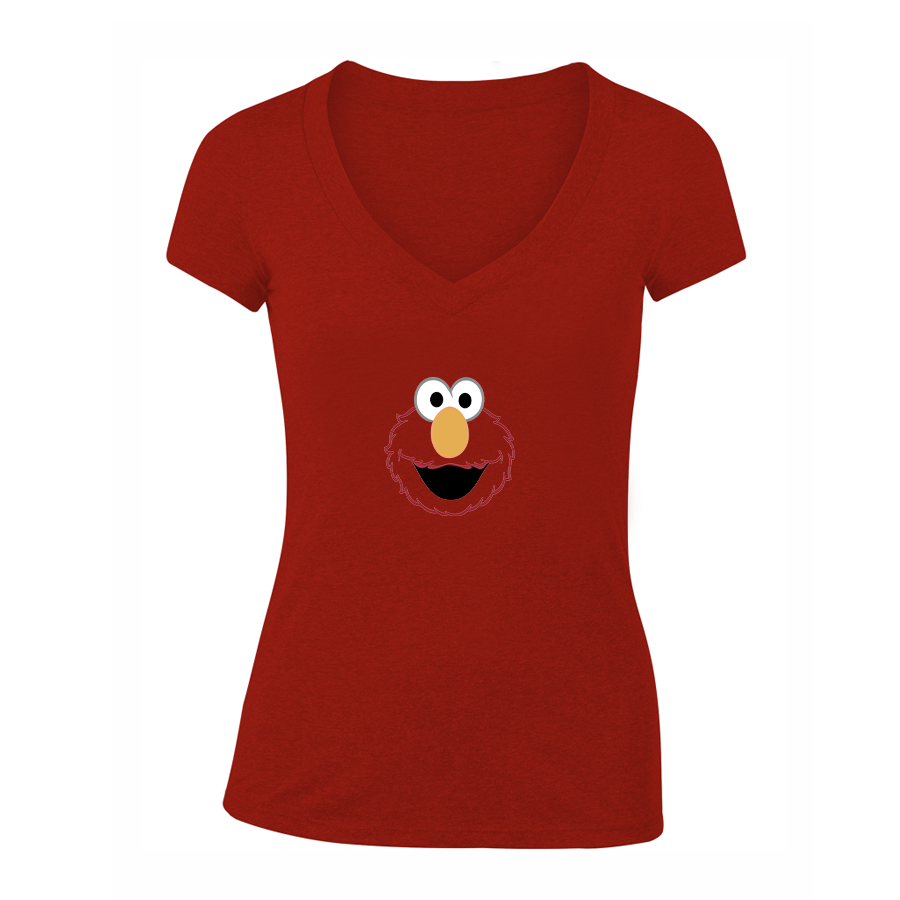 Women's Sesame Street Elmo Face  V Neck T-Shirt