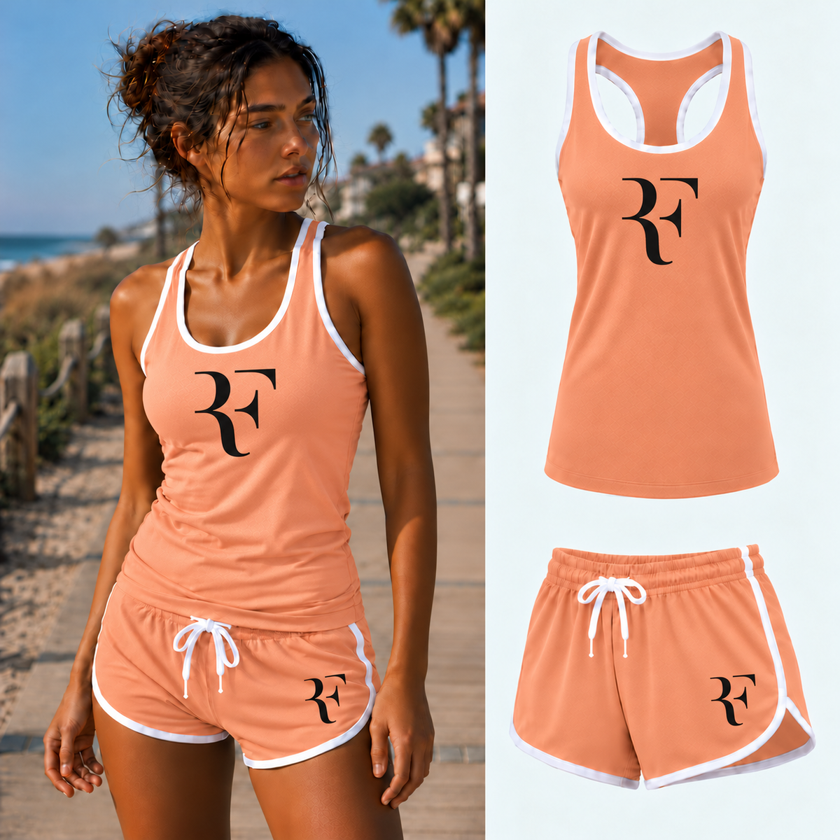 Roger Federer women's tank top and shorts set in Peach