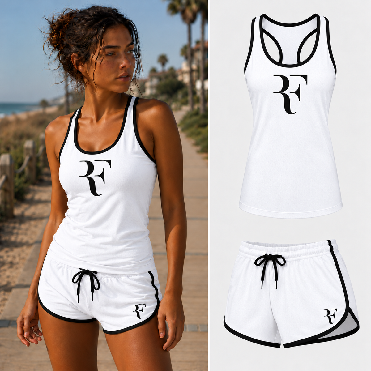 Roger Federer women's tank top and shorts set in White