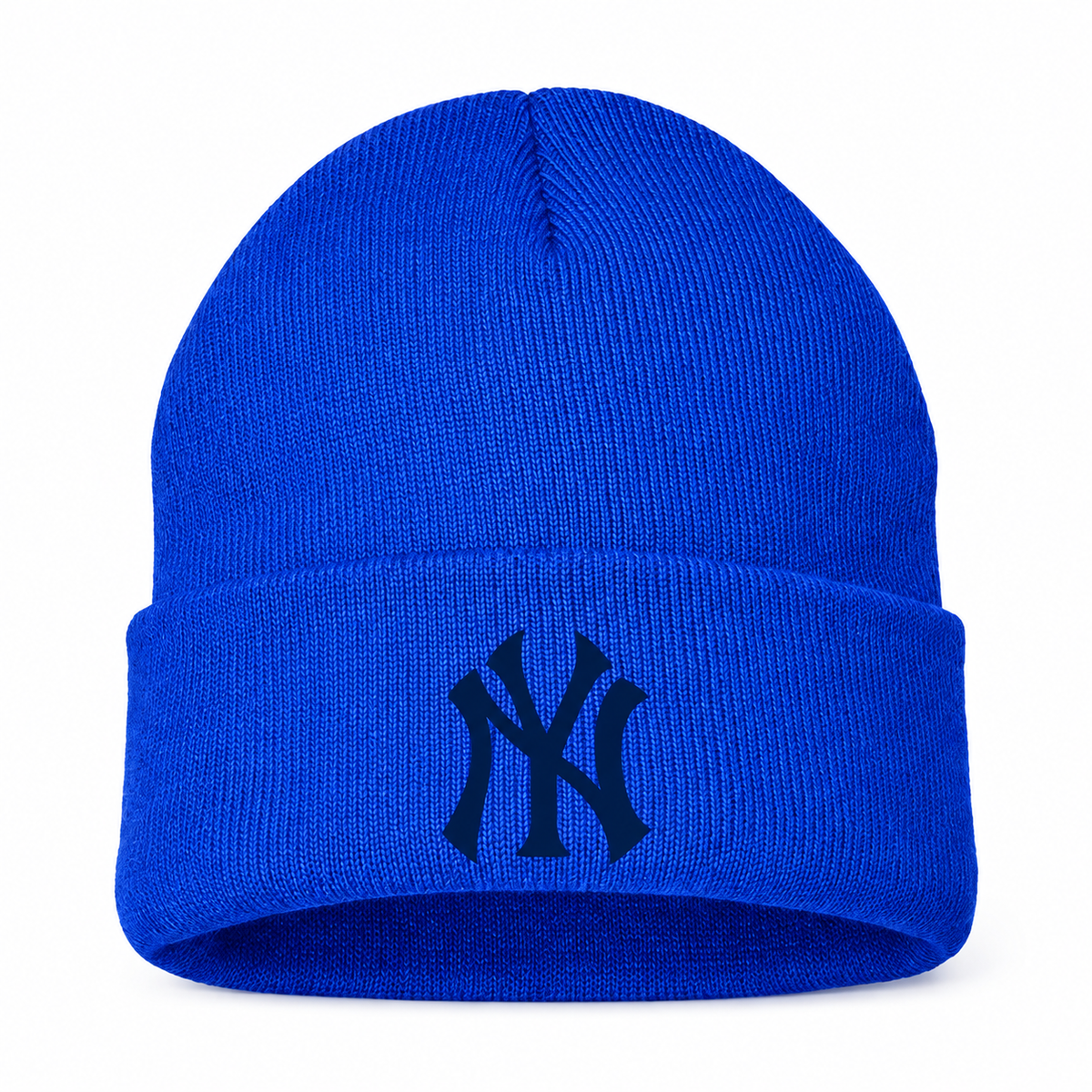 Royal Blue New York Yankees beanie hat - front view