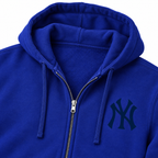 Royal Blue New York Yankees zipper hoodie - DTF print zipper fleece close-up