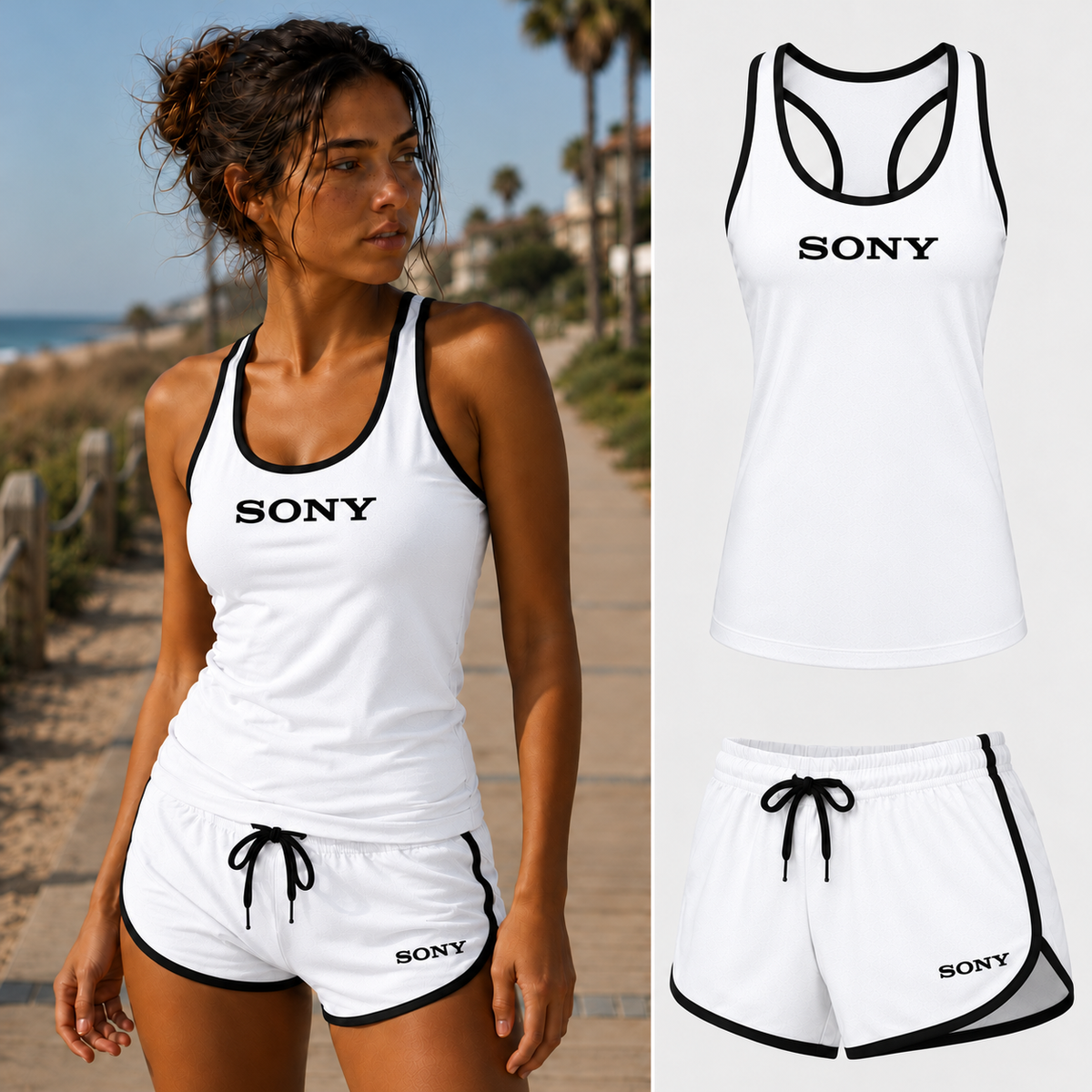Sony women's tank top and shorts set in White