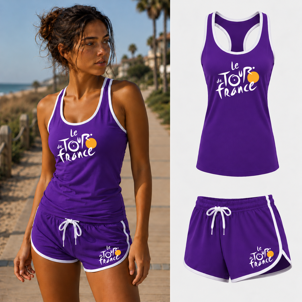 Tour de France women's purple tank top and shorts set