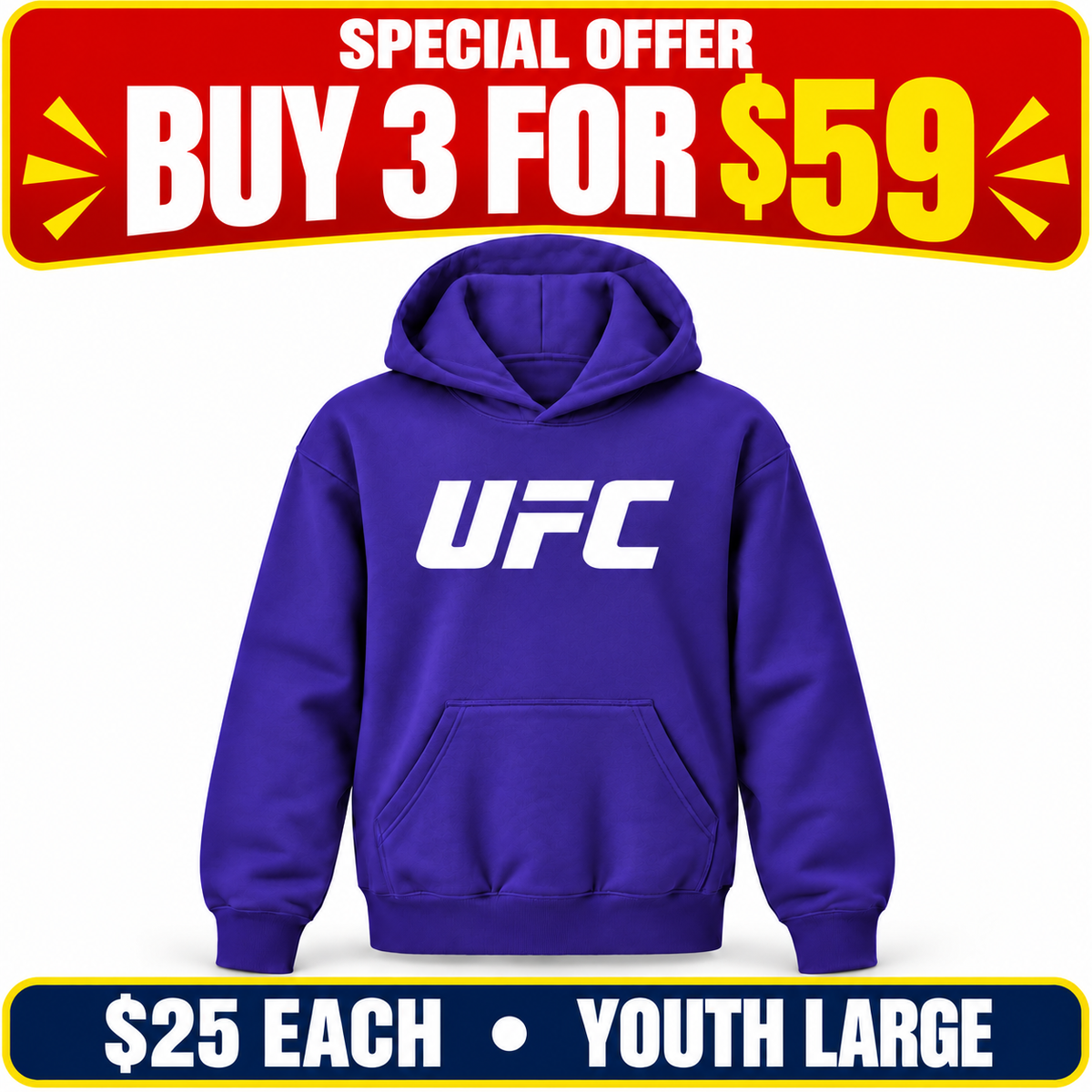 Youth UFC hoodie — purple — Buy 3 for $59; $25 each; Youth Large