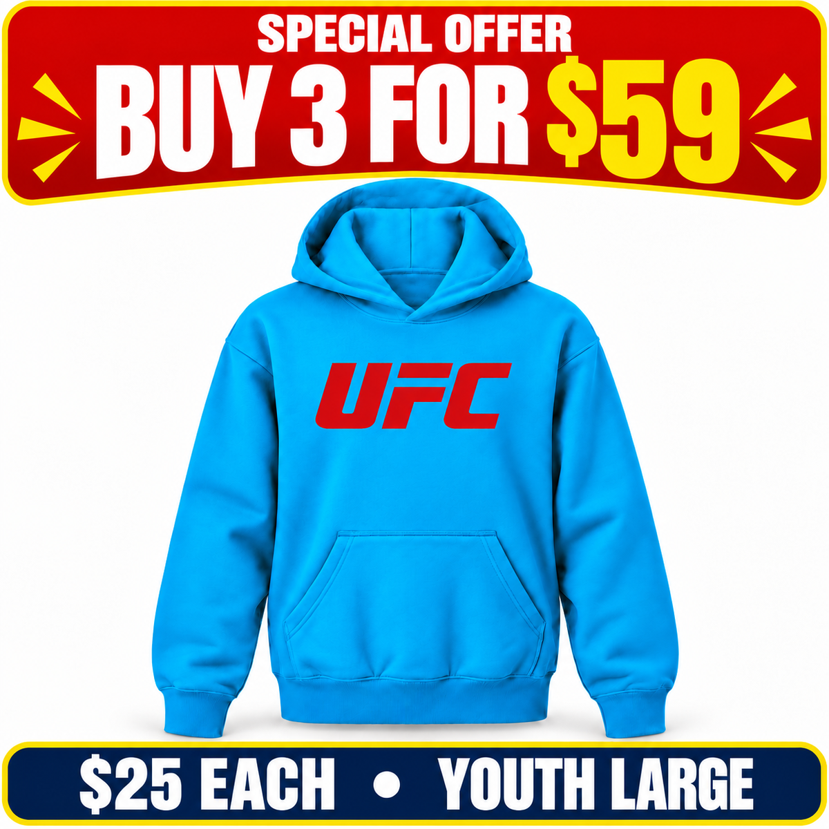 Youth UFC hoodie — turquoise — Buy 3 for $59; $25 each; Youth Large