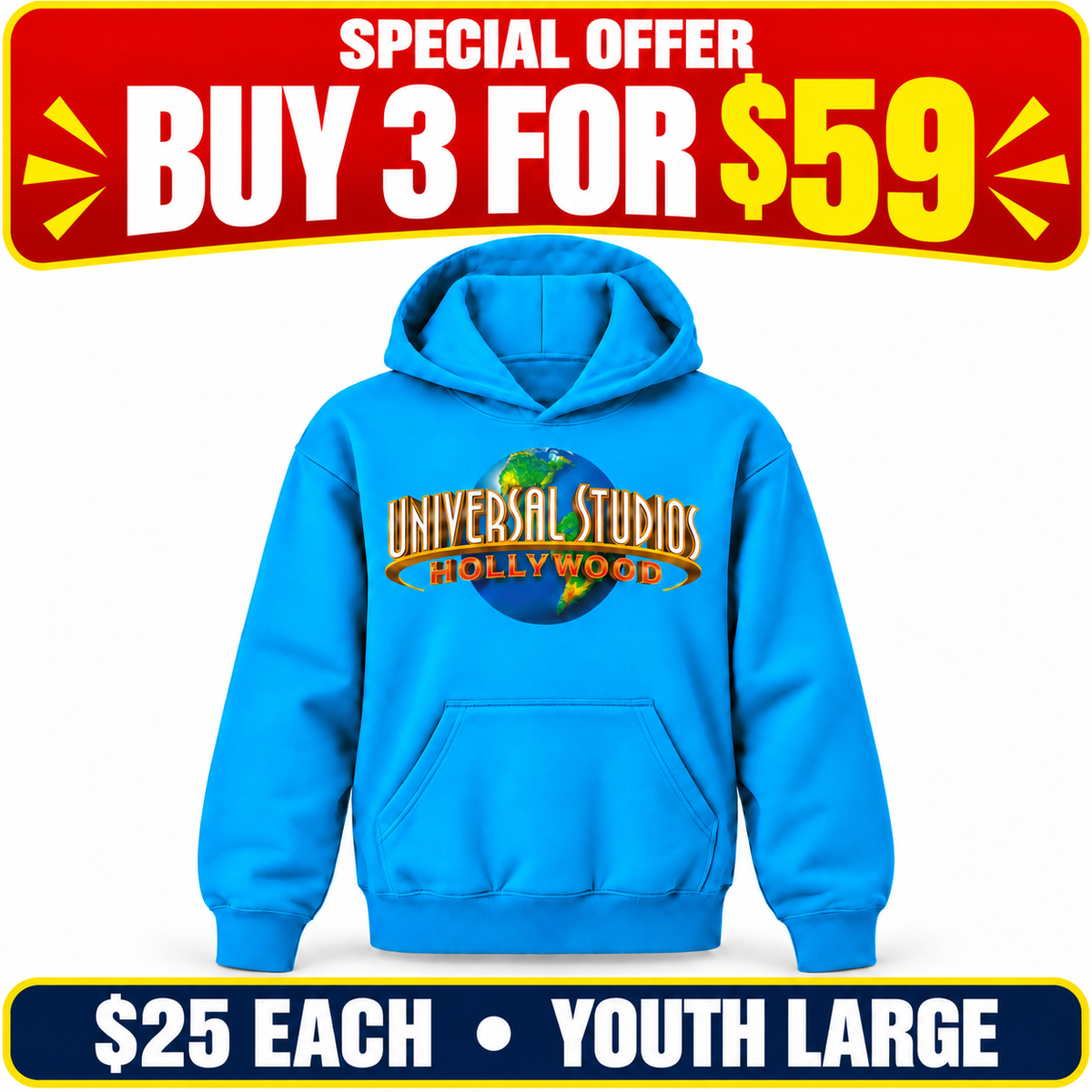 universal studios hollywood sale turquoise; Special offer: buy 3 for $59. $25 each. Youth Large.