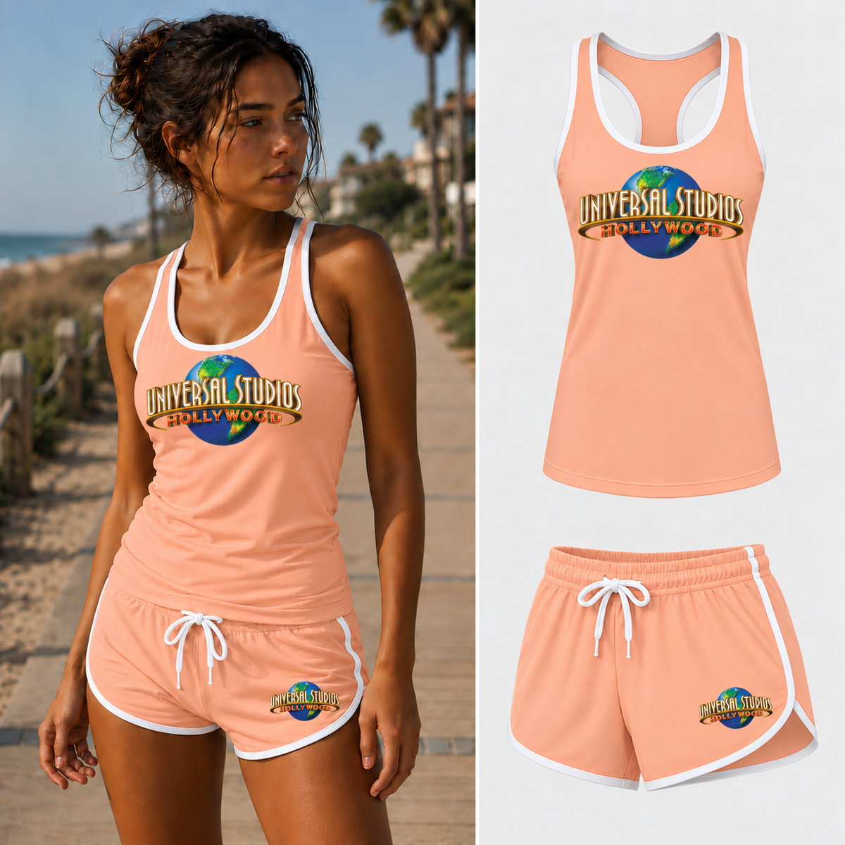 Women's Universal Studios Hollywood Tank Top and Shorts Set, Peach