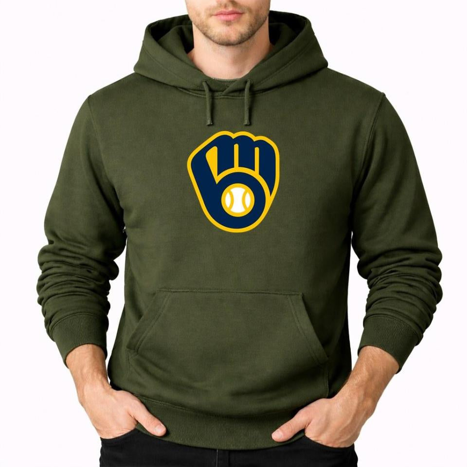 Men's Milwaukee Brewers Pullover Hoodie - Army Green