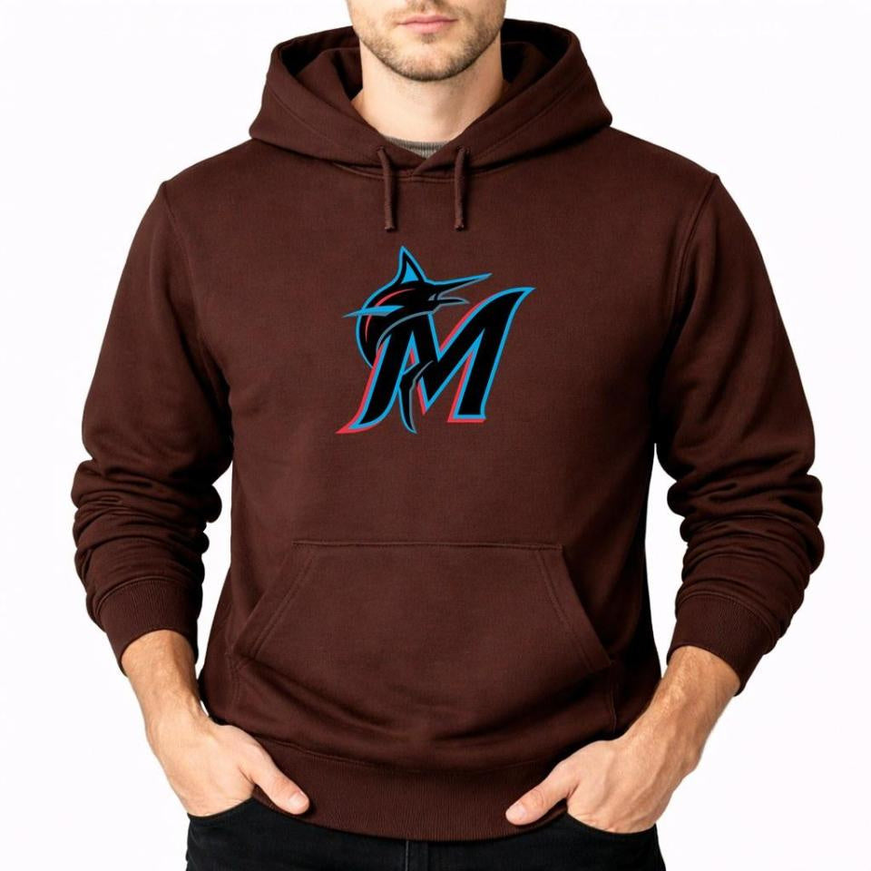 Men's Miami Marlins Pullover Hoodie - Brown
