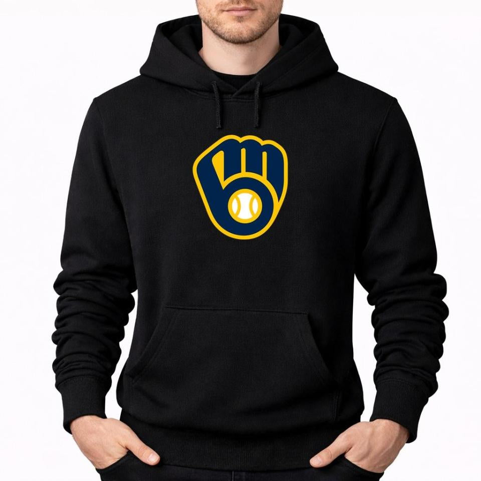 Men's Milwaukee Brewers Pullover Hoodie - Black