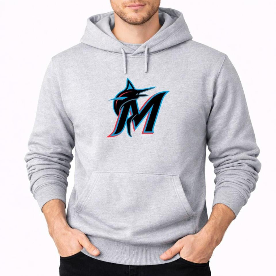 Men's Miami Marlins Pullover Hoodie - Gray