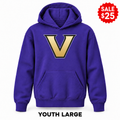 Vanderbilt Commodores Purple sale youth pullover hoodie with original design, YOUTH LARGE label and SALE $25 badge.