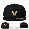 Vanderbilt Commodores snapback hat with matching gold V on main and inset front views