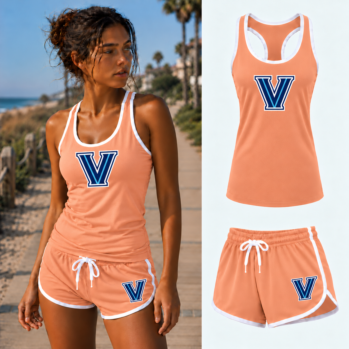 Women's Villanova Wildcats Tank Top and Shorts Set - Peach