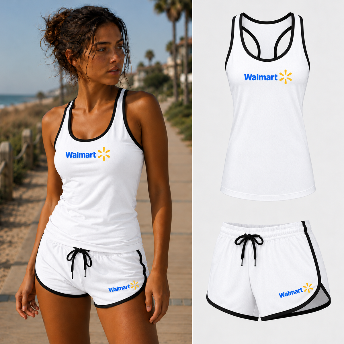Women's Walmart tank top and shorts set in White