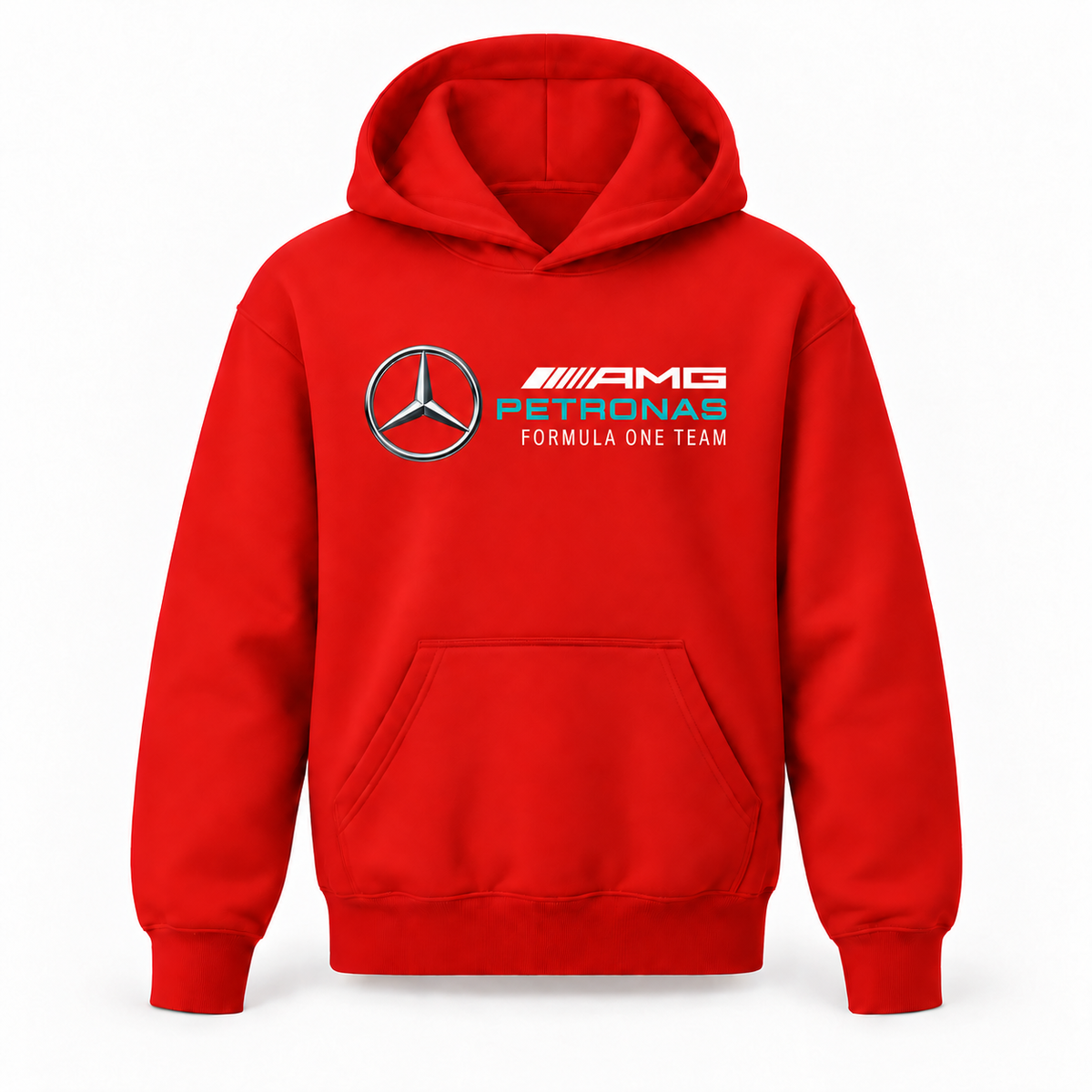 Red youth garment with contrasting white logo lettering