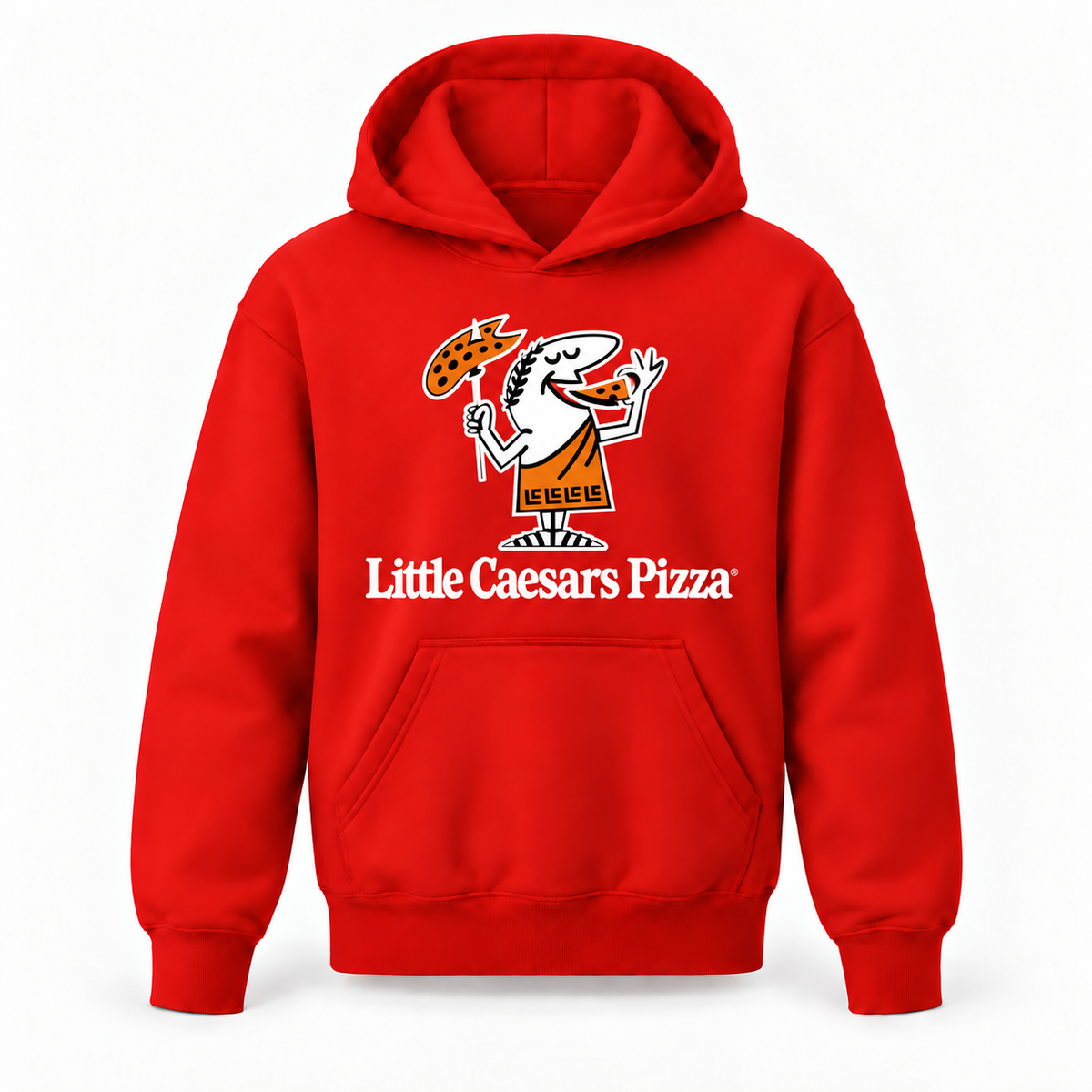 Red youth garment with contrasting white logo lettering