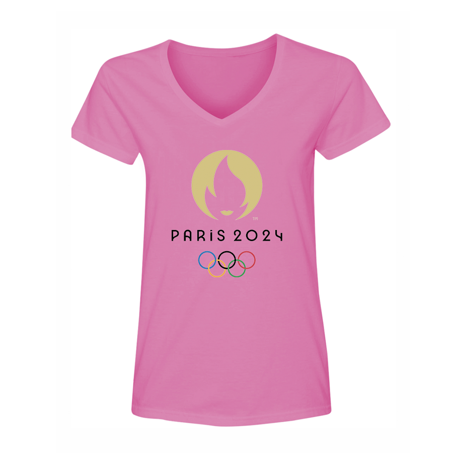 Women's New Olympics 2024 Paris Logo  V Neck T-Shirt