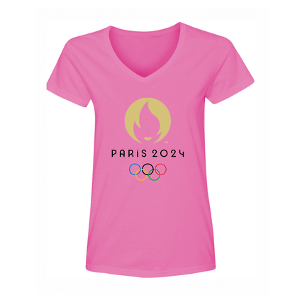 Women's New Olympics 2024 Paris Logo  V Neck T-Shirt