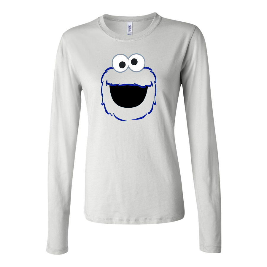 Women's Sesame Street Cookie Monster face Long Sleeve T-Shirt