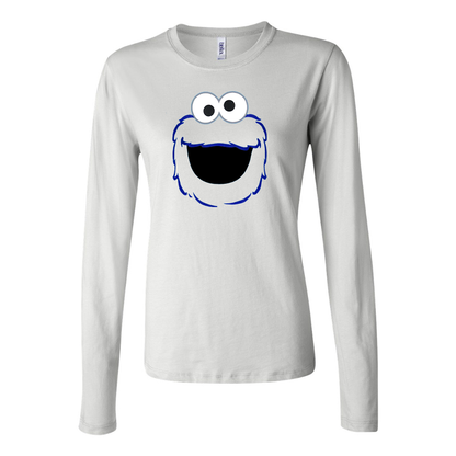 Women's Sesame Street Cookie Monster face Long Sleeve T-Shirt