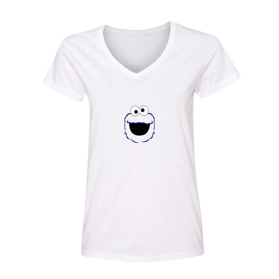 Women's Sesame Street Cookie Monster face V Neck T-Shirt