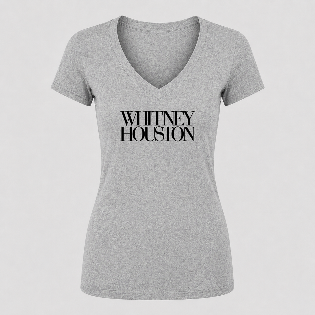 Women's Whitney Houston V Neck T-Shirt in gray