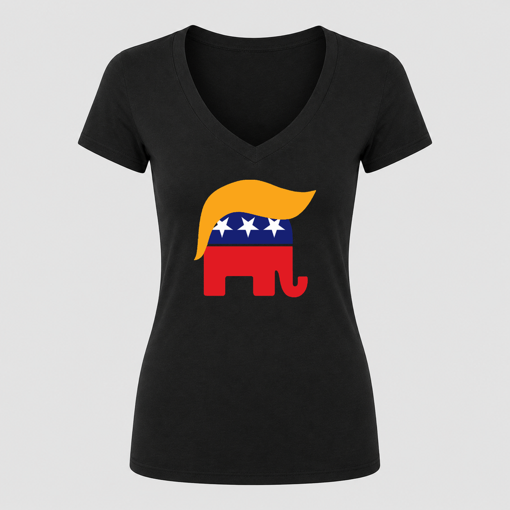 Women's Donald Trump GOP Elephant V Neck T-Shirt in black