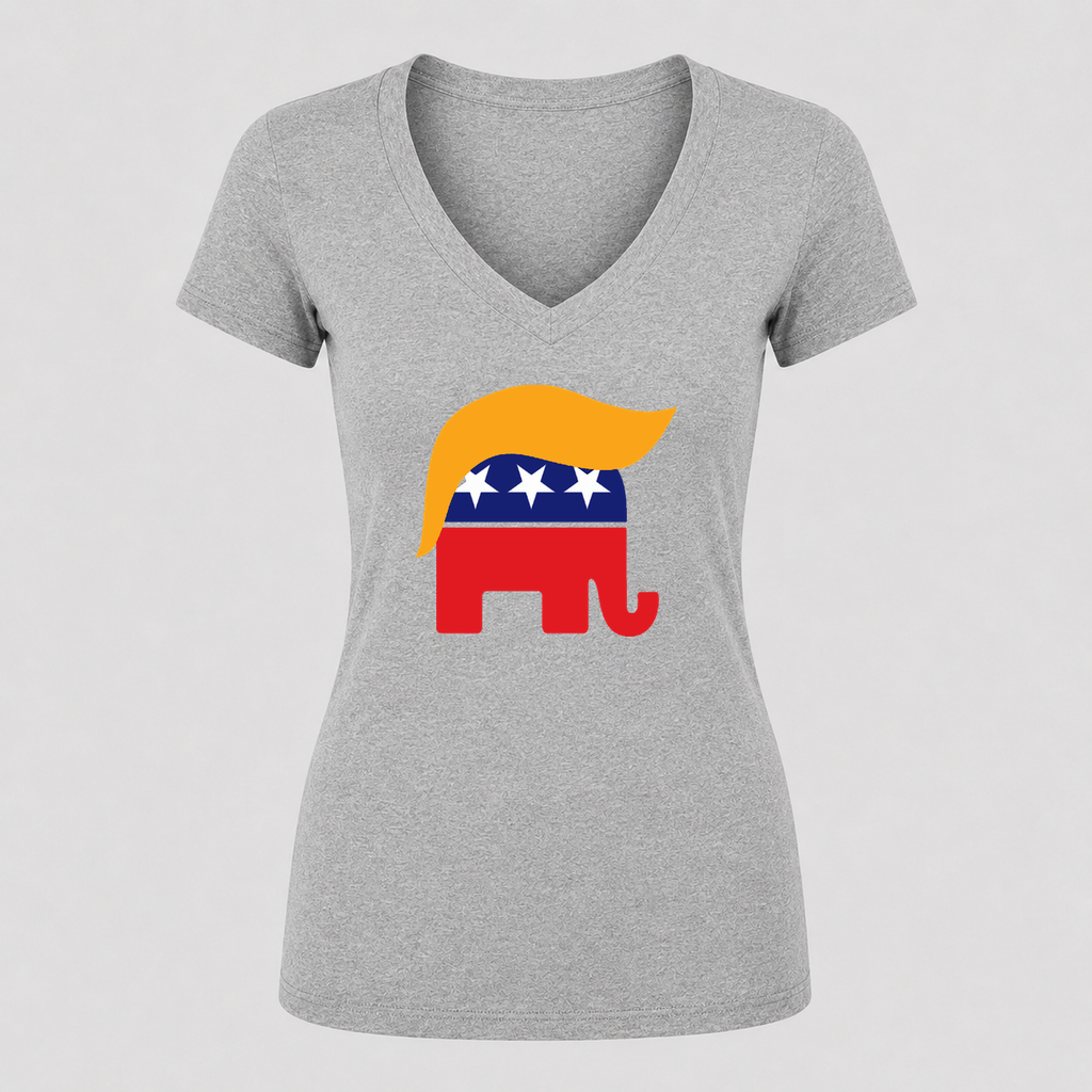 Women's Donald Trump GOP Elephant V Neck T-Shirt in gray