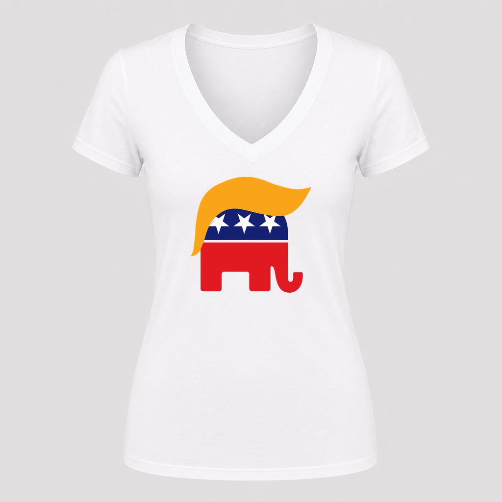 Women's Donald Trump GOP Elephant V Neck T-Shirt in white