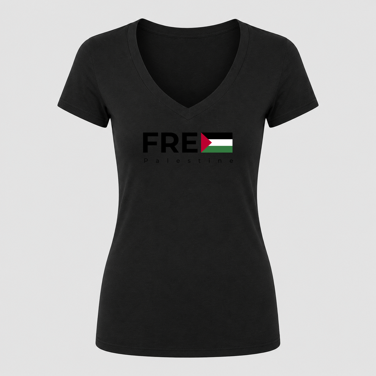 Women's Free Palestine Black V Neck T-Shirt in black
