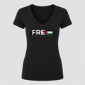 Women's Free Palestine White V Neck T-Shirt in black
