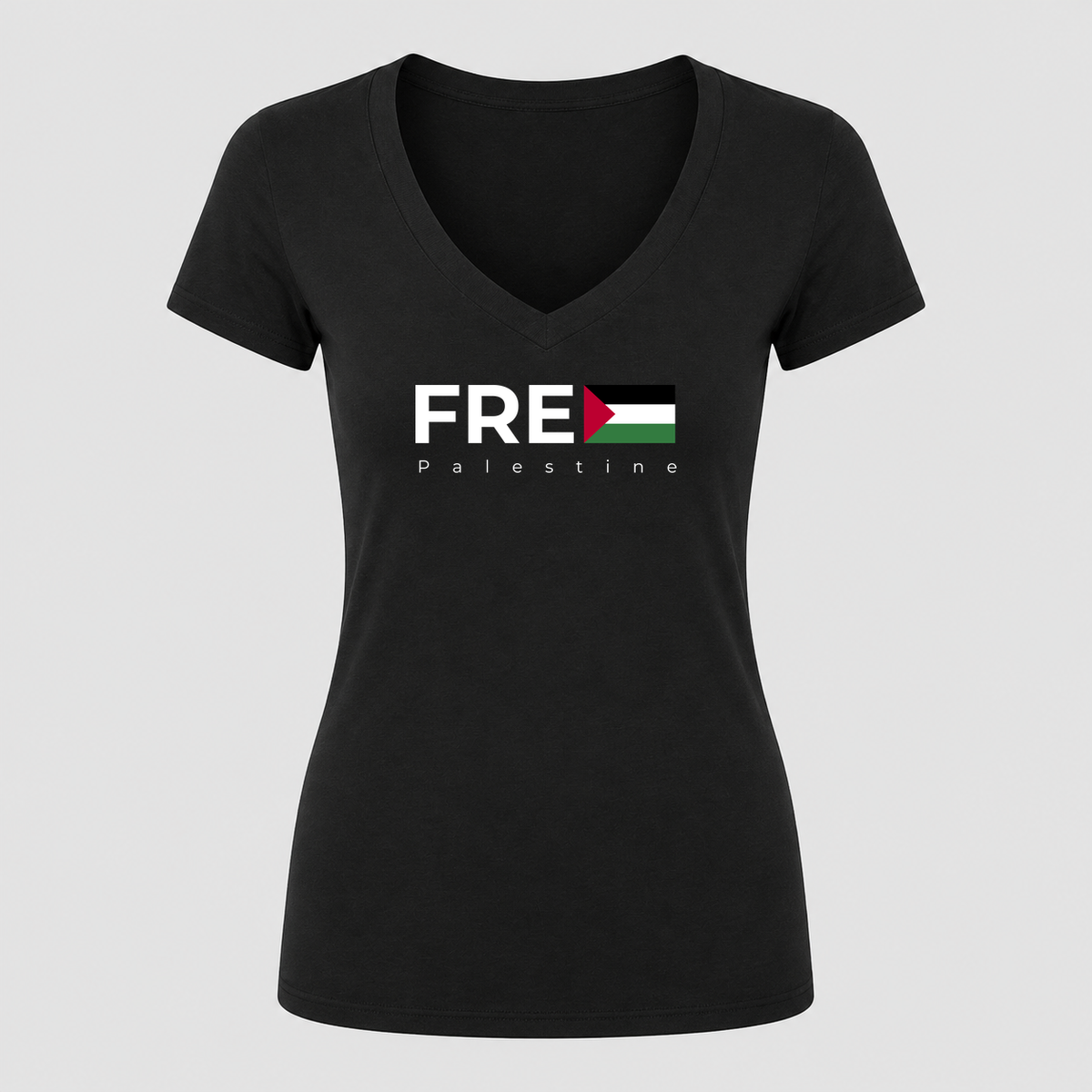 Women's Free Palestine White V Neck T-Shirt in black