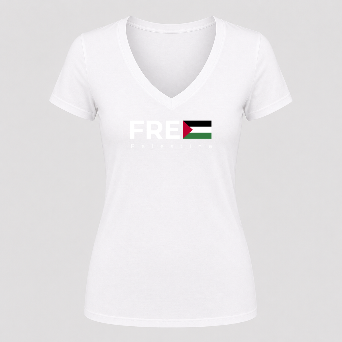 Women's Free Palestine White V Neck T-Shirt in white