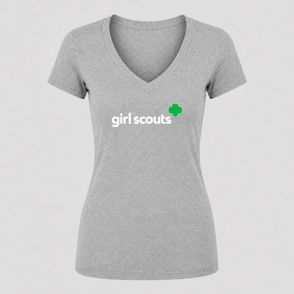 Women's Girl Scouts White Logo V Neck T-Shirt in gray