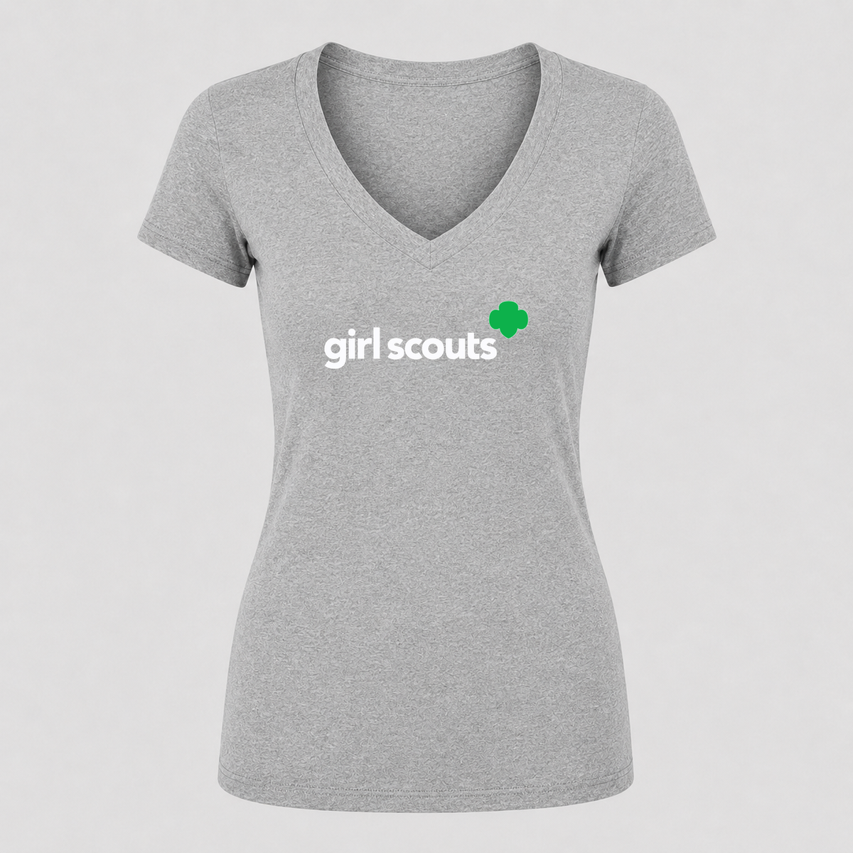 Women's Girl Scouts White Logo V Neck T-Shirt in gray