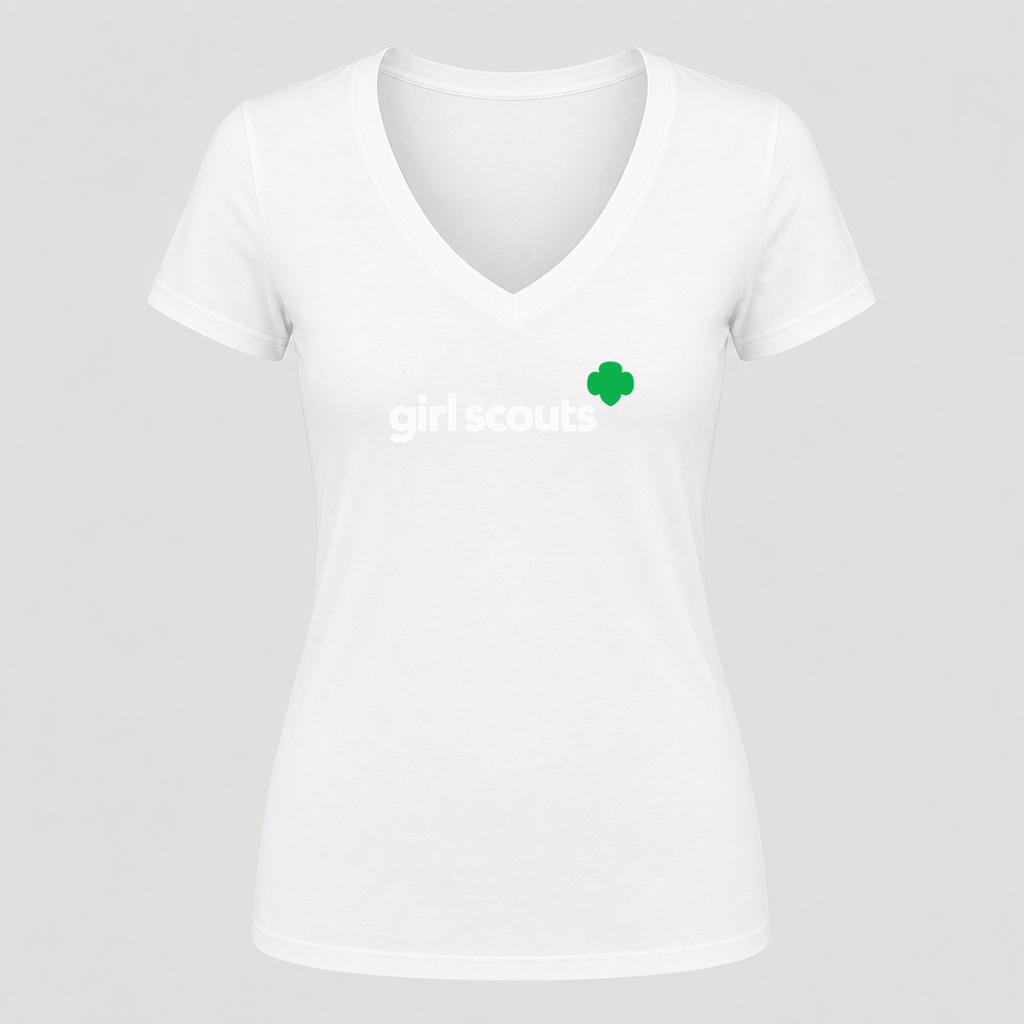 Women's Girl Scouts White Logo V Neck T-Shirt in white