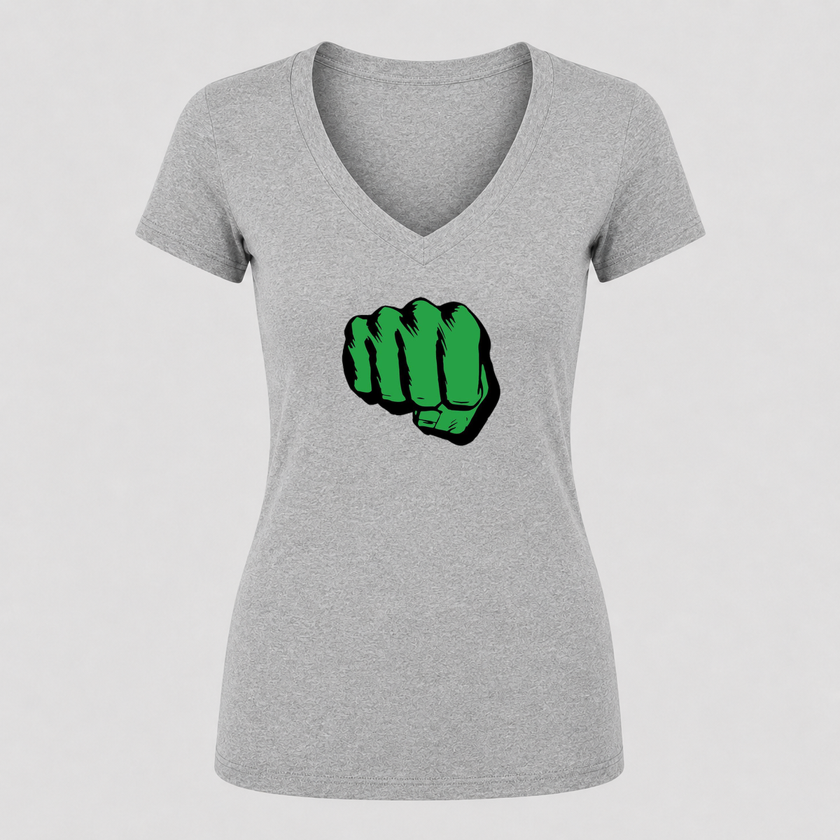 Women's Hulk Punch V Neck T-Shirt in gray