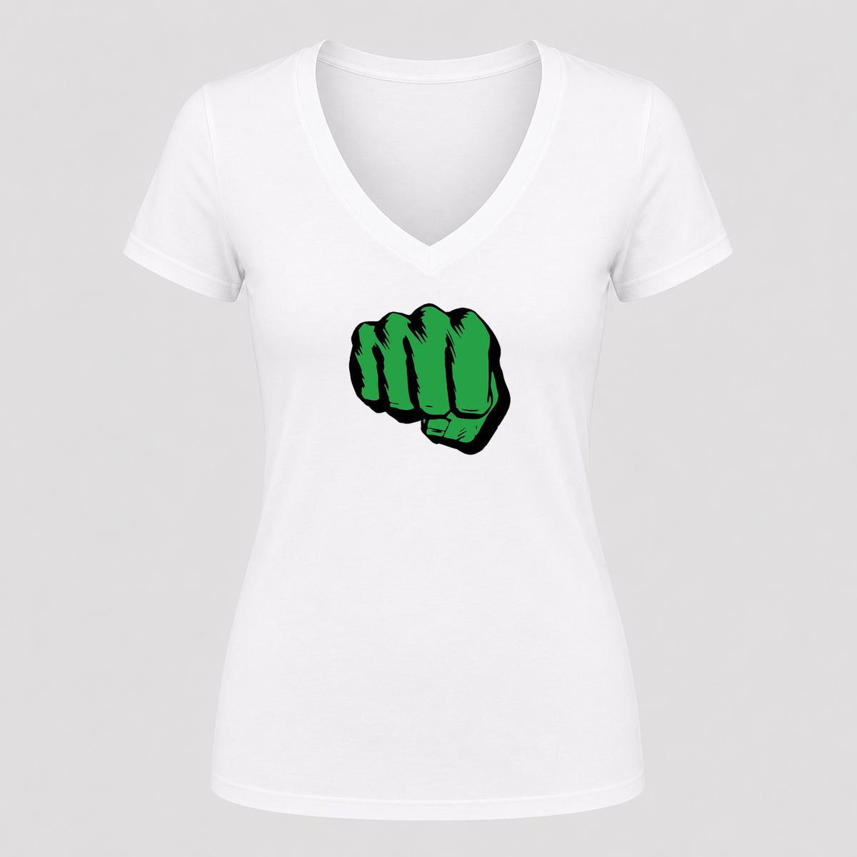Women's Hulk Punch V Neck T-Shirt in white