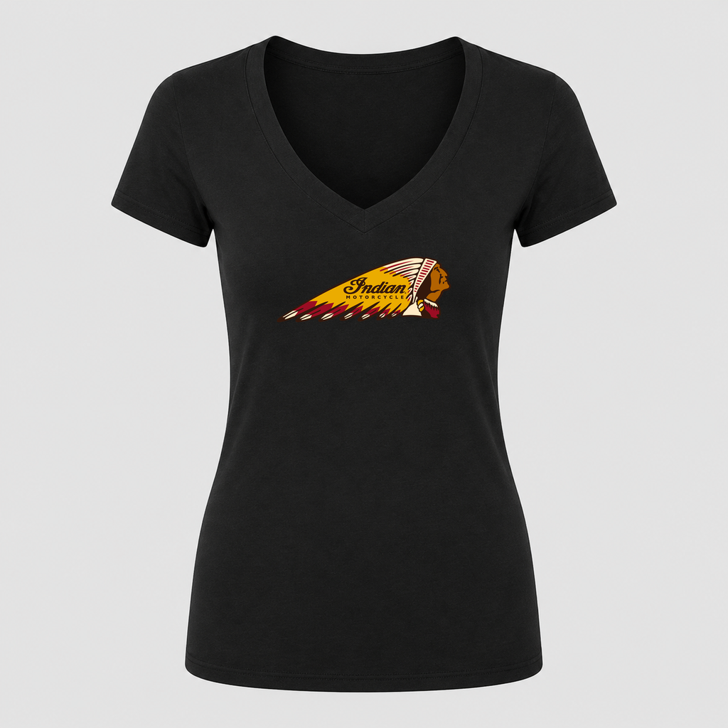 Women's Indian Motorcycle V Neck T-Shirt in black