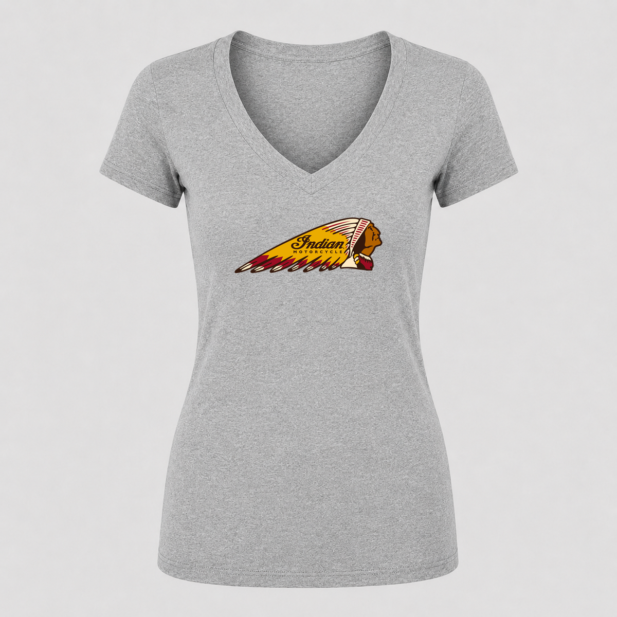 Women's Indian Motorcycle V Neck T-Shirt in gray