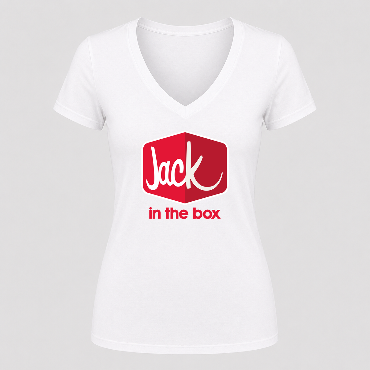 Women's Jack In The Box V Neck T-Shirt in white