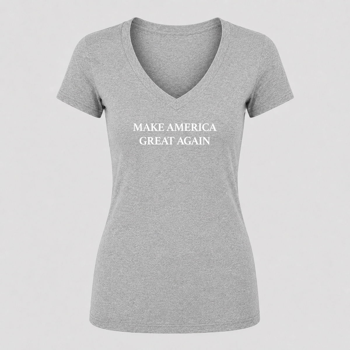 Women's Make America Great Again White Logo V Neck T-Shirt in gray