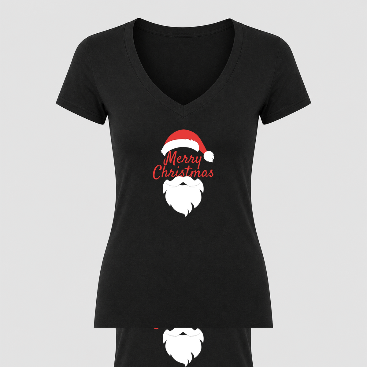 Women's Merry Christmas Santa Claus V Neck T-Shirt in black