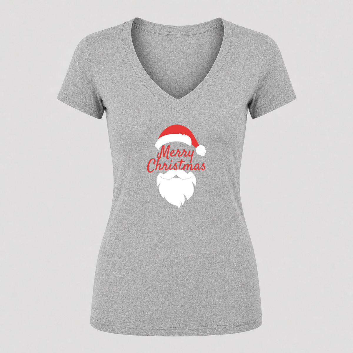 Women's Merry Christmas Santa Claus V Neck T-Shirt in gray